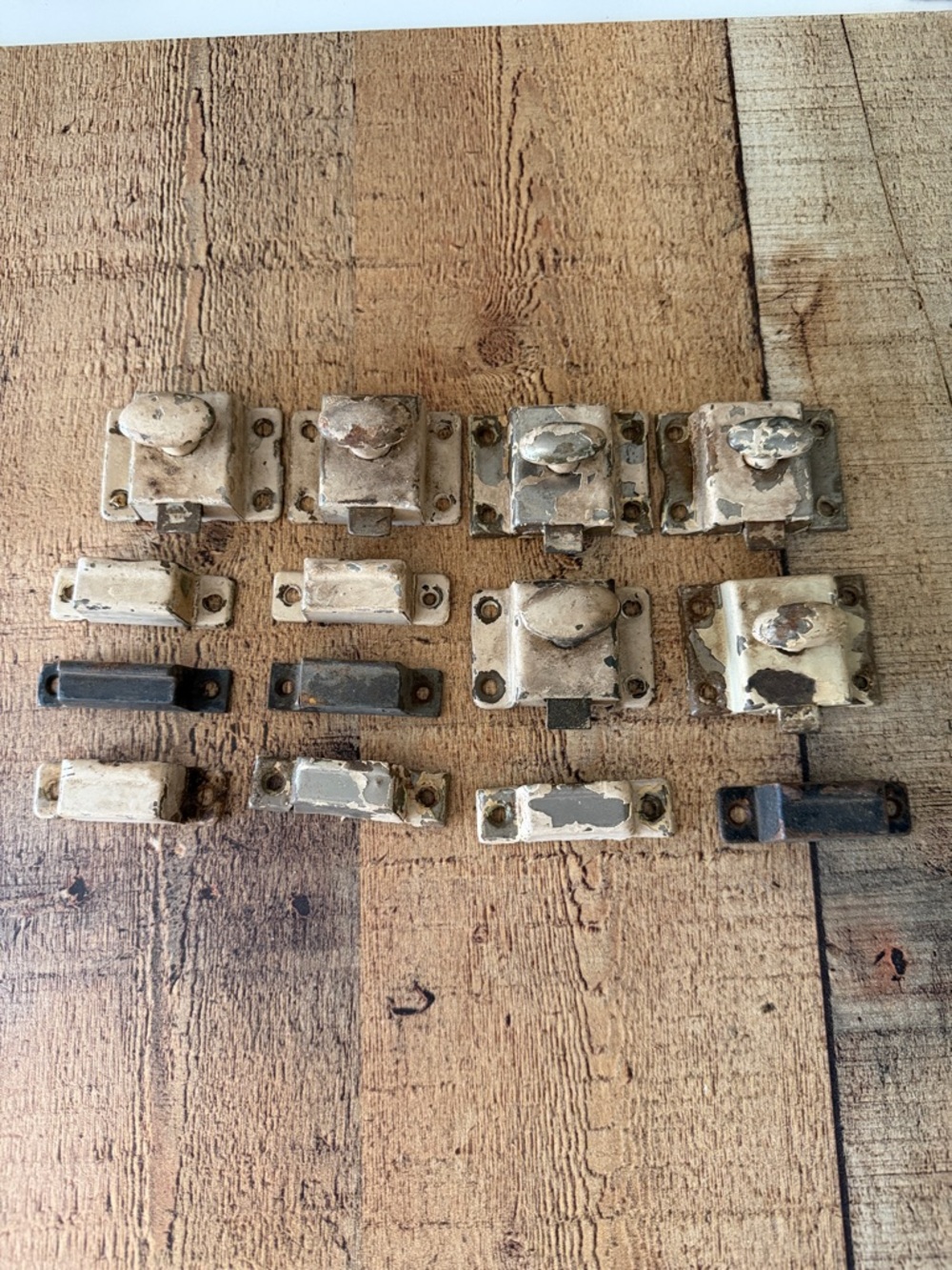 Vintage Architectural Salvage White Metal Cabinet Latches & Strike Plates Lot